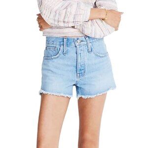 Madewell Relaxed Denim Shorts Dunwoody Wash Button Fly Blue Raw Hem NWT Size 32‎